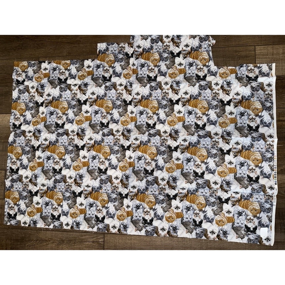 David Textiles Cat Print Cotton Fabric Remnant Photorealistic Kittens 42x28